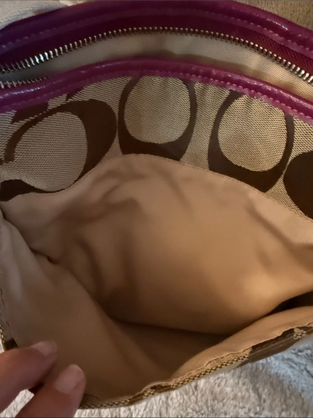 Authentic Coach Khaki/brown/fuchsia crossbody with cram shoulder strap